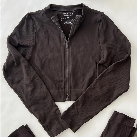 SET ACTIVE 2 Piece Set - Sculptflex Zip Jacket & Leggings Espresso Brown L/XL - Picture 4 of 8